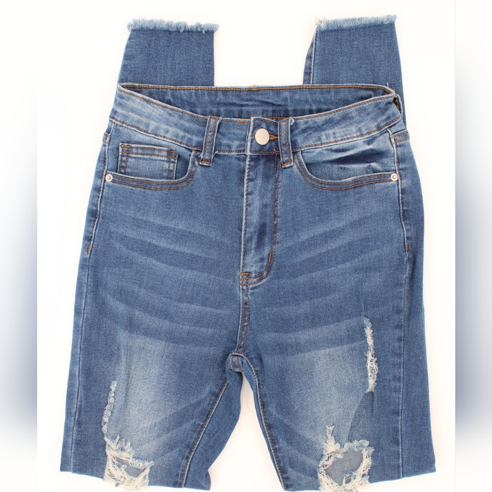 Juniors Medium Blue Skinny Distressed Jeans (Size XS)